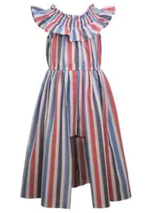 NEW Bonnie Jean Girls 5 Red White Blue Stripe 4th of July Skirted Romper - Picture 1 of 3