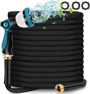 Garden Hose 100Ft - Water Hose 100Ft with 10 Function Hose Nozzle, Lightweight,  - Picture 1 of 8