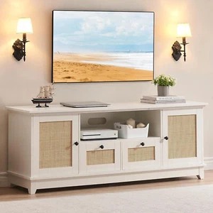 Rattan TV Stand for 70"TV Boho TV Console with 2 Cabinets & Drawer Entertainment - Picture 1 of 9