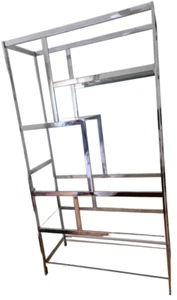 Hollywood Regency Contemporary Glass & Chrome Etagére Geometric Shelf – VGC - Picture 1 of 8