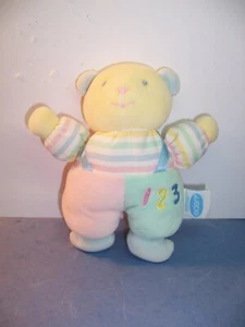 Vintage Eden Teddy Bear Plush Velour Rattle Pastel Colors 1 2 3 Yellow Green EX - Picture 1 of 4