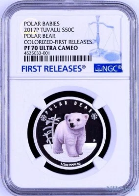 2017 P Tuvalu PROOF Silver Polar Babies Polar Bear NGC PF70 1/2 oz Coin w/OGP FR - Image 1 of 3