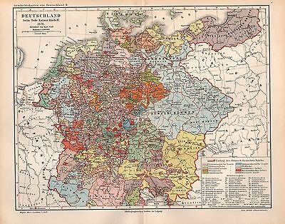 Deutschland Beim Tode  Kaiser Karl IV. 1378 Landkarte Von 1894 Mit Register • 7.90€