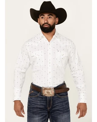Ely Walker Men's Diamond Southwestern Print Long Sleeve Snap Western Shirt White - Image 1 of 4