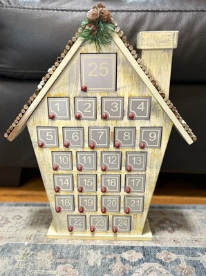 Wooden House Advent Calendar 25 Doors Reusable Holiday Christmas 16” READ - Image 1 of 4
