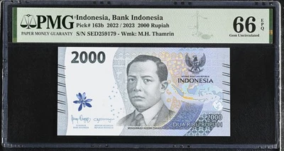 Indonesia 2000 Rupiah 2022 / 2023 P 163 b GEM UNC PMG 66 EPQ - Image 1 of 3