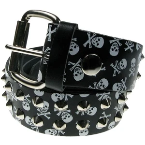 Skull & Crossbones Studded Black Real Leather Belt 1.5 inch 38mm, Gothic, Rebel - Picture 1 of 3