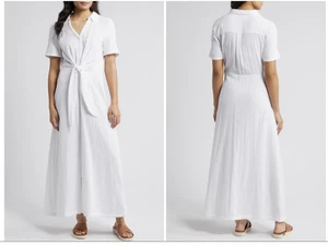 New Caslon Vacation Tie Front Gauze Shirtdress in White Size Medium (8-10) - Picture 1 of 6