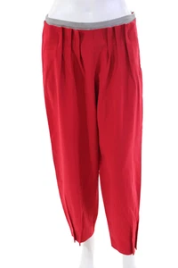 Armani Collezioni Womens High Rise Pleated Slim Leg Pants Red Wool Size EUR 40 - Picture 1 of 8