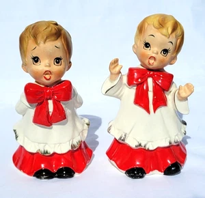 Vintage Josef Originals Navidad Set de 2 Coro Niño Villancicos 5.5" Rojo Bata Arco - Imagen 1 de 11