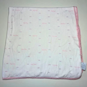 Vintage Baby Dior Baumwolldecke rosa weiß gepunktet Schleifen Made in USA *LESEN* - Bild 1 von 10
