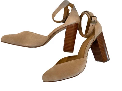 Anthropologie Soludos Gemma 踝带凉鞋高跟鞋 9 码棕褐色麂皮绒新品 — 第 1/4 张图片