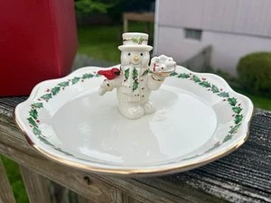 Lenox Happy Holly Days Snowman Treat Dish Box Included Christmas Serving Dish - Picture 1 of 12