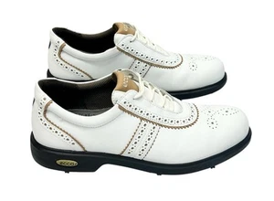 ECCO Golf Shoes Women Arch Support Size 39 All Leather White & Khaki Black Color - Picture 1 of 15