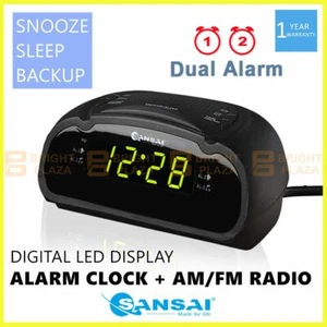 Digital Alarm Clock Radio AM/FM Large Green LED Display Snooze Sleep Backup Dual - Picture 1 of 5