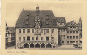 19/10 HEILBRONN a. Neckar - Rathaus mit sehr altem POST BUS 22.09.1953 !!