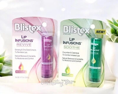 2 infusiones de labios Blistex calmar revivir labios hidratante pepino/caléndula ginseng Foto 1 de 3