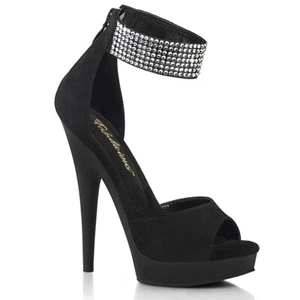 BLACK-RHINESTONE CUFF 6" PF OPEN TOE SANDAL-ZIP 2 GEL PADS- IN ONLY Sz 5 8 LEFT - Picture 1 of 5
