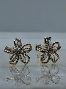 Five Petal Cubic Zirconia Flower Shape Stud Earrings Delicate Gift For Women  - Picture 1 of 5