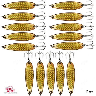 15 cucharas de pesca 2 oz arrastre aleteo gancho agudo plantillas de fundición cinta dorada NUEVO Foto 1 de 4