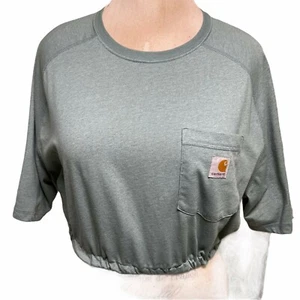 CARHARTT Women's Plus Size Crop Top 2XL Raglan Sleeve Force Shirt Elastic Waist - Picture 1 of 8