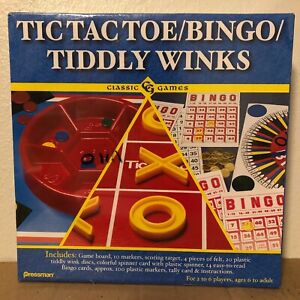 Tic Tac Toe + Bingo + Tiddly Winks Classic 3 in 1 Board Games, New Sealed