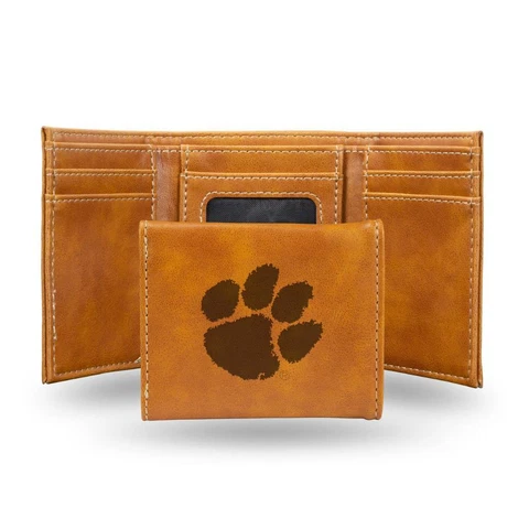Clemson Tigers Laser Engraved Leather Trifold Wallet [NEW] NCAA Billfold ID Cover