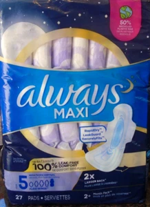 Always Maxi Pads con Ali, Taglia 5, Assorbimento Extra Pesante da Notte, 27 CT - Foto 1 di 1