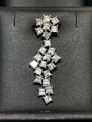 Platino Argento Sterling Bianco Zaffiro Taglio Princess Lungo Astratto Halo - Immagine 1 di 4