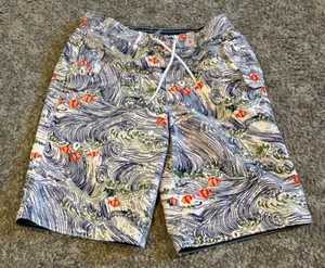 Lands End Kids Size 8 Boy's Swim Trunks Floral Leaves Drawstring Summer - Picture 1 of 4