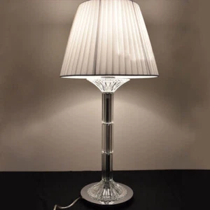 LED Baccarat Crystal Table Lamp Fabric Desk Light Bedroom Reading Lamp Plug In - Picture 1 of 5