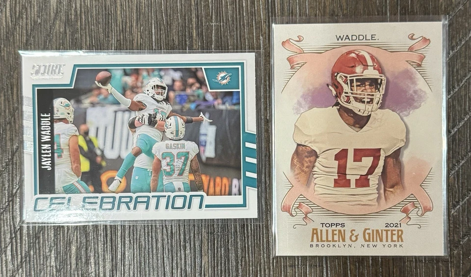 2021 Topps Allen & Ginter RC #214 Jaylen Waddle Rookie + 2022 Score Celebration - Image 1 of 1
