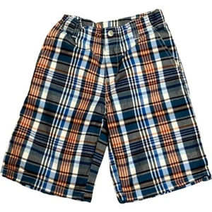 IZOD Boys Plaid Shorts SIZE 8 Blue Adjustable Waist 100% Cotton Pockets - Picture 1 of 6