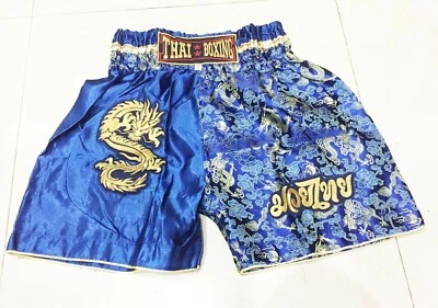 "S" MUAY THAI KICK BOXING FIGHTING MARTIAL BLUE GOLDEN DRAGON KID SHORT UNISEX - Image 1 of 4