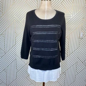 Anthropologie Angel of the North Dovie Pullover Baumwolle Kaschmir schwarz weiß Small - Bild 1 von 7