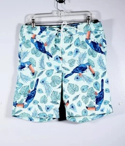 St John’s Bay Men Size M Blue Floral Bird Board Shorts Drawstring - Picture 1 of 9