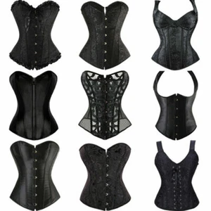 Women Black Steampunk Corset Bustier Gothic Shapewear Plus Size Lingerie Lace-Up - Picture 1 of 26