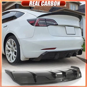 For Tesla Model 3 Sedan 2016-2023 REAL CARBON Rear Bumper Diffuser Lip BODYKIT - Picture 1 of 16