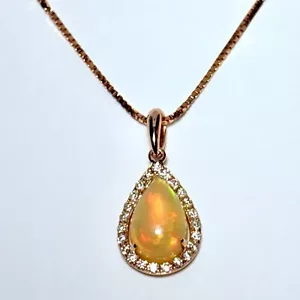 Royal 14K Gelbgold 0,70ct Opal 0,12ctw Diamant 16" Box Kette Halskette 2,3g - Bild 1 von 10