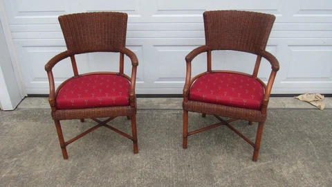 Ficks Reed Pair Dining Kitchen Chairs Bamboo Rattan Cover