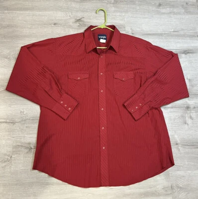 Wrangler Shirt Mens XXL Striped Pearl Snaps Long Sleeve Red - Image 1 of 4