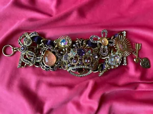 Betsey Johnson Vintage Tzarina Sugar Plum Purple Crystal Mirror Crown Bracelet - Picture 1 of 5