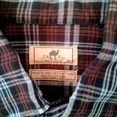 Camel Australia Men Shirt Size M  Button Up Long  Sleeve Cotton Brown Plaid - image 1 of 4