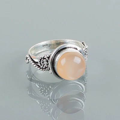Anel de prata esterlina 925 pedra preciosa pedra da lua de pêssego feito à mão anel de joia presente para - Imagem 1 de 3
