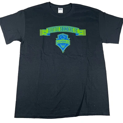 Gildan Mens Large Black Cotton MLS Seattle Sounders FC Short Sleeve T-Shirt NWOT - Image 1 of 4