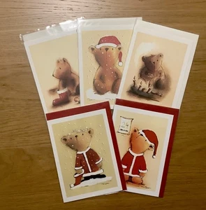 5 Weihnachts - Grußkarten, Teddybär, Schnee, Kerzen, für, Kinder, Nikolaus, neu - Bild 1 von 2