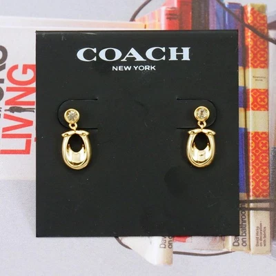 Pendientes de cristal Coach Signature con logotipo C tono dorado nuevos con etiquetas Foto 1 de 4