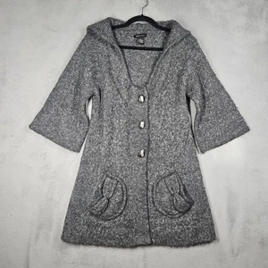 BCBG Long-Cardigan grau Kapuze Wollmischung 3/4 Slv Druckknöpfe/Strassknöpfe Gr. M - Bild 1 von 19