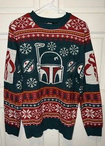 Star Wars Ugly Sweater Herren LARGE Grün Boba Fett The Mandalorian Holidays - Bild 1 von 5