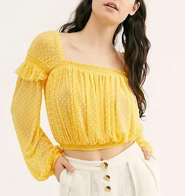 Blusa Free People NUEVA CON ETIQUETAS Talla Grande Inspirada en Colección Amarillo Punteada Foto 1 de 3